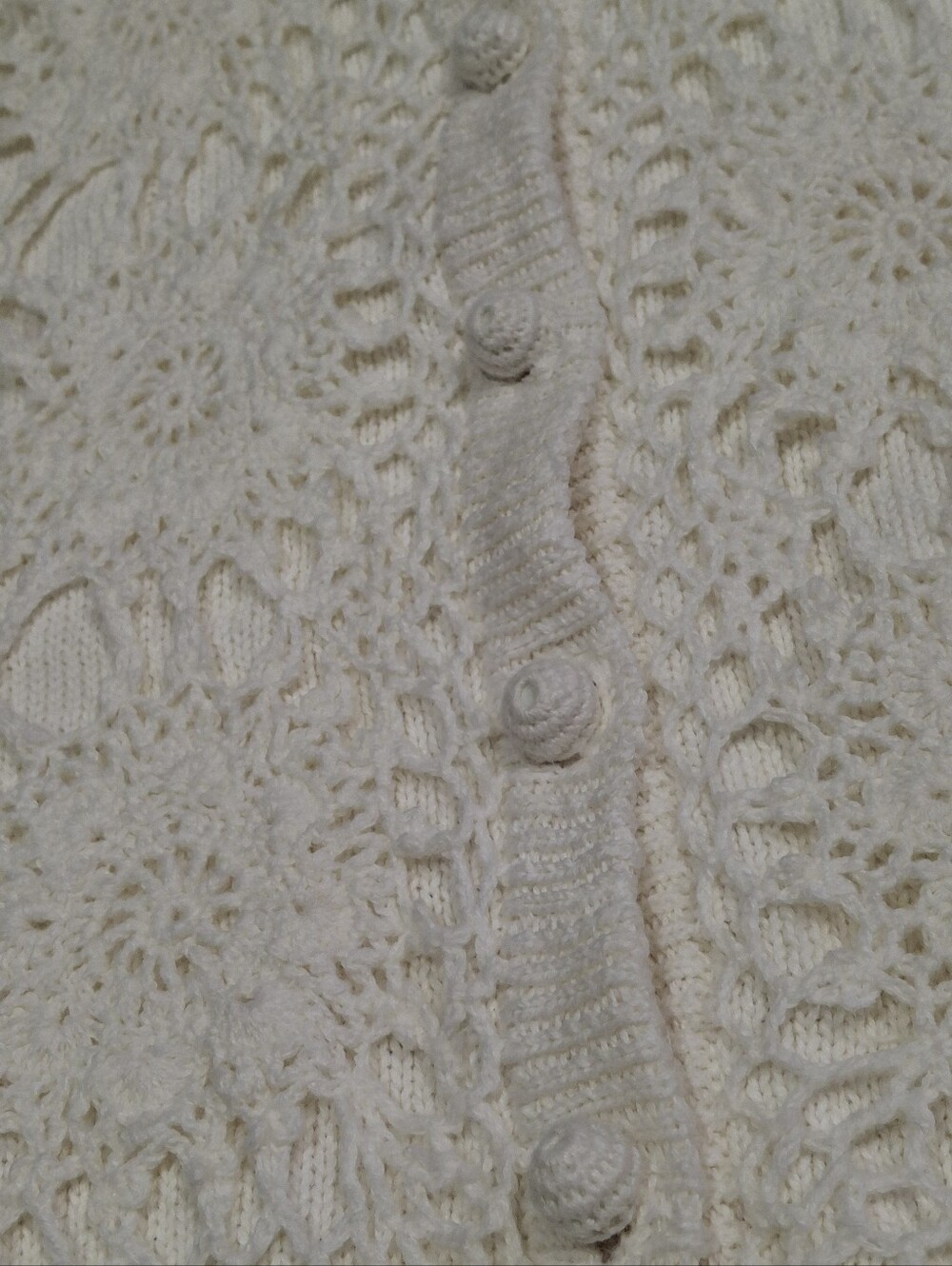 Vintage Jacquelyn by Browne Crochet Cardigan Sweater Ivory Button-Up Small - Picture 8 of 14